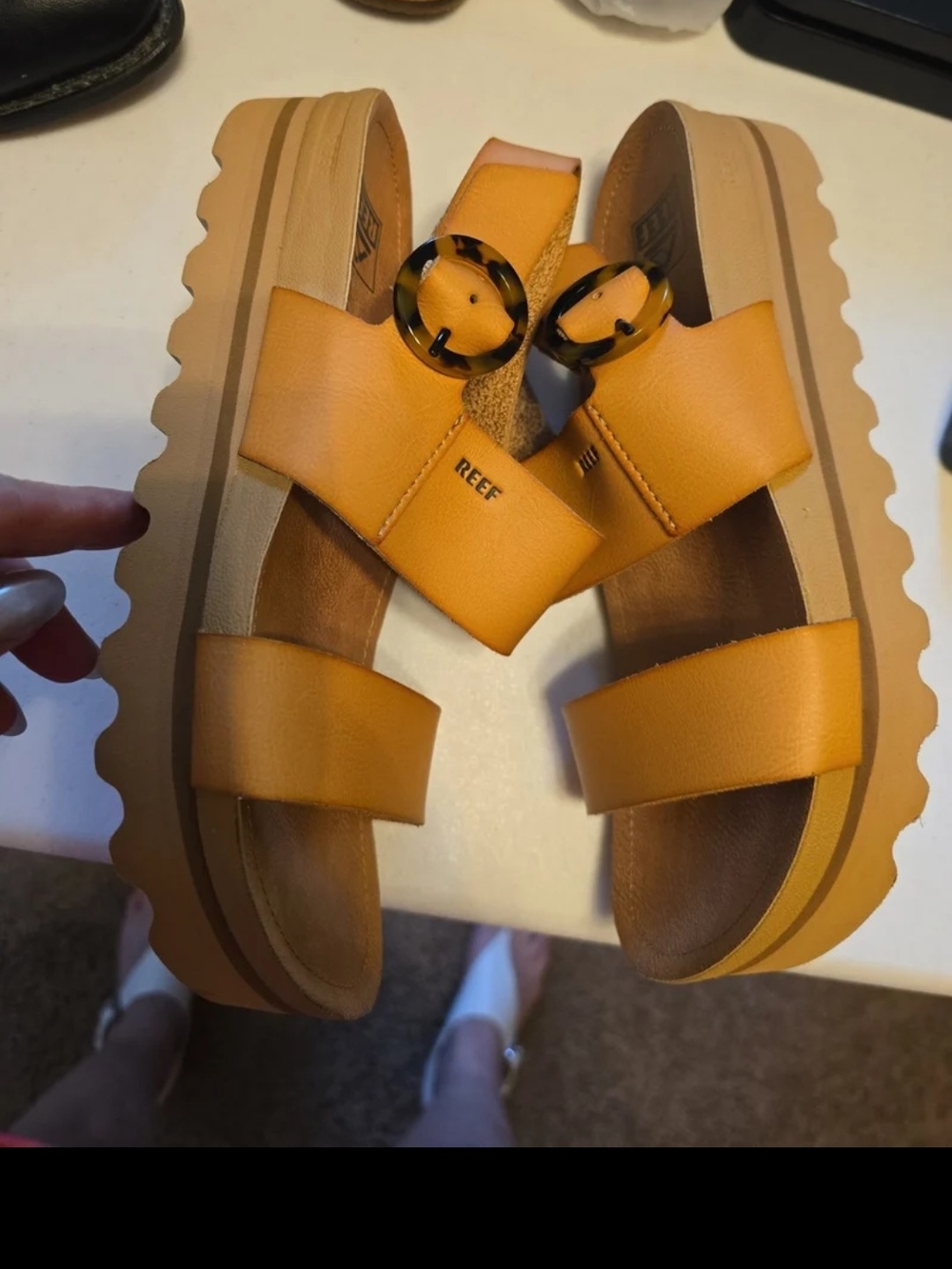 REEF Women's Tan Platform Sandal with Buckle - Picture 6 of 7